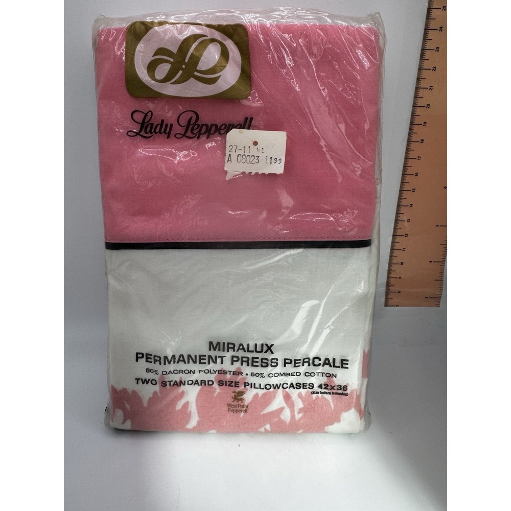 Vintage Lady Pepperell Standard Size Pillowcases (2) White And Pink Floral New